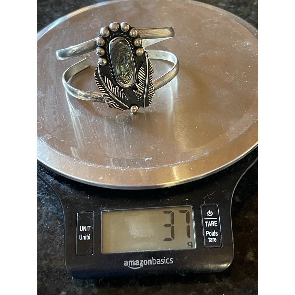 Vintage Navajo Sterling Silver Abalone Feather Cuff Bracelet HUGE Statement 37g - Picture 7 of 15